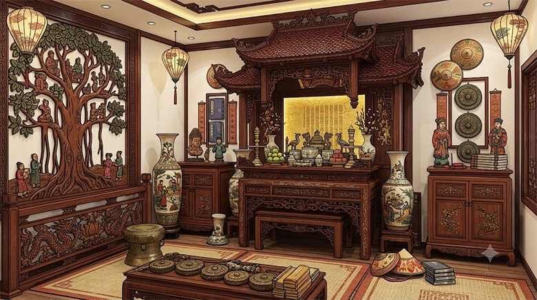 phong thuy ban tho cho Nha ong cao tang